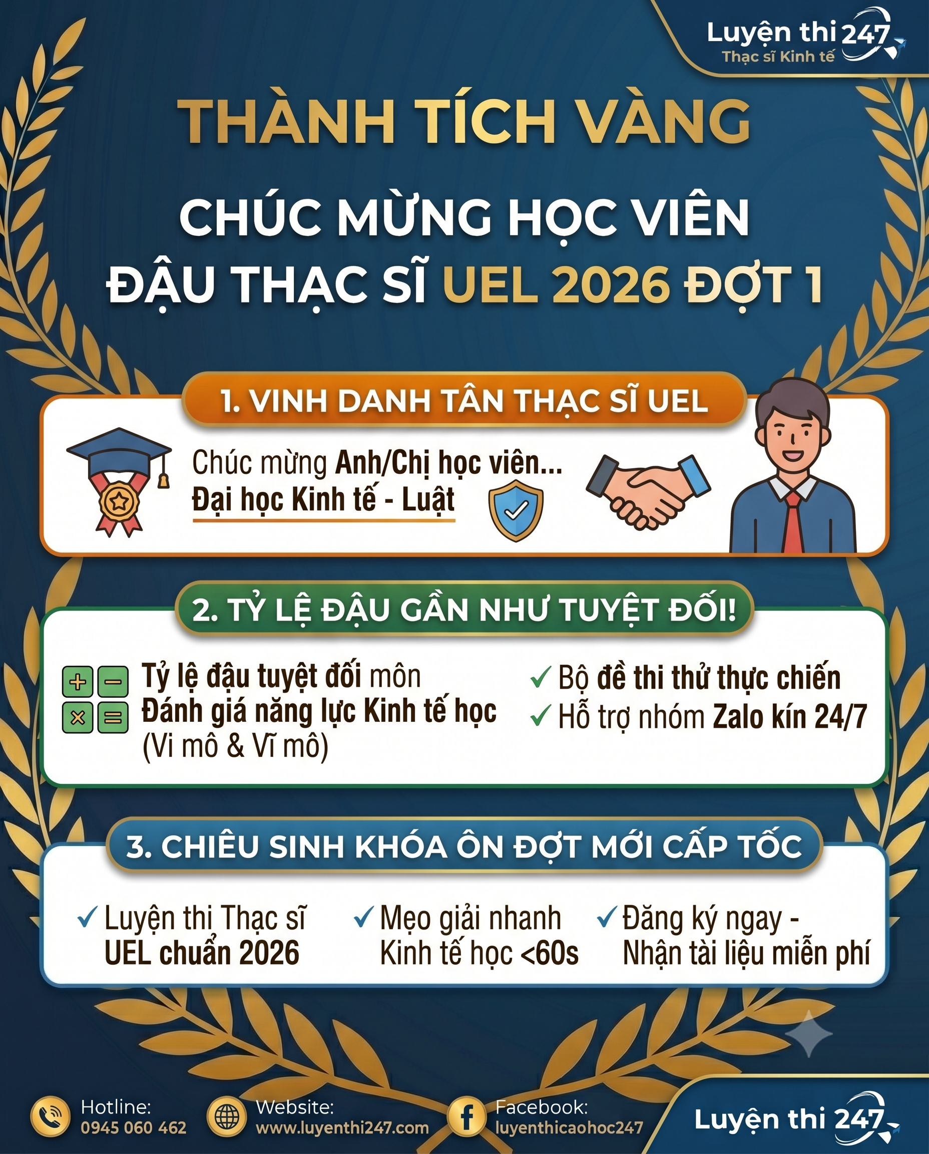 THÀNH TÍCH VÀNG: CHÚC MỪNG HỌC VIÊN ĐẬU KỲ THI THẠC SĨ ĐẠI HỌC KINH TẾ – LUẬT (UEL) 2026 ĐỢT 1 VỚI TỶ LỆ ~100% THÀNH TÍCH VÀNG: CHÚC MỪNG HỌC VIÊN ĐẬU KỲ THI THẠC SĨ ĐẠI HỌC KINH TẾ – LUẬT (UEL) 2026 ĐỢT 1 VỚI TỶ LỆ ~100%